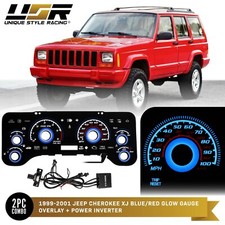 BLUE Glow Gauge Black Overlay For 1999-2001 Jeep Cherokee XJ  Instrument Cluster picture