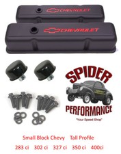 Chevy 283 327 305 350 400 small block TALL valve cover kit BOWTIE BLACK STEEL picture