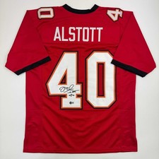 Autographed/Signed Mike Alstott Tampa Bay Red Jersey Beckett BAS COA picture
