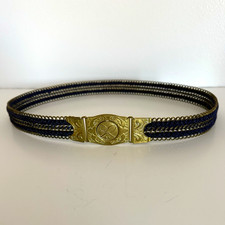 Vintage 1950s Martin England Tennis Belt Pat 660336 Brass Stretch 33 Navy/Gold picture
