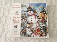 SunsOut Winter's Welcome Jigsaw Puzzle 500 Piece Lori Schory Snowman New Sealed picture
