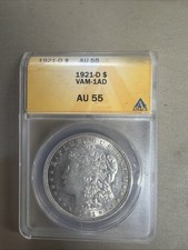1921-D Morgan Silver Dollar AU 55.  Vam-1AD. Anzacs picture