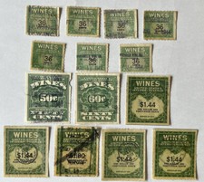 INVESTOR LOT OF 14 U.S. GREEN LARGE WINES TAX STAMPS #2 picture