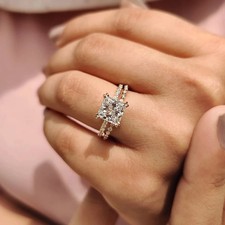 IGI 2.50CT Princess EF/VS1 Lab Grown Diamond Bridal Ring Set 14k Yellow Gold picture