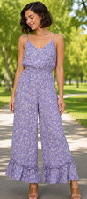 New GIGIO M 8 10 Daisy Print Lavender Wide Leg Ruffle Hem Rayon  Jumpsuit picture