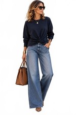 Magaschoni Twist Tie Front Navy Nautical Loungewear Sweatshirt-Size XS picture