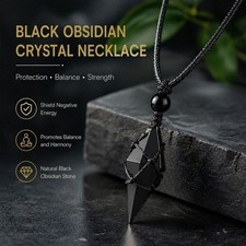 Real Black Obsidian Amulet Healing Strength Protection Pendant Unisex Necklace picture