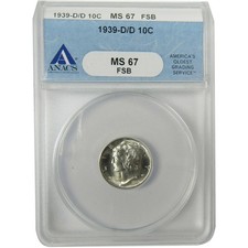 1939 D/D Mercury Silver Dime MS 67 FSB ANACS Uncirculated SKU:I28297 picture