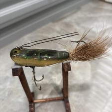Vintage Heddon Weedless Widow Wood Fishing Lure Painted Eyes Frog Pattern #ML42 picture