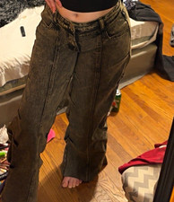 SHEIN Brown Denim Wide-Leg High Rise Relaxed Pants w/ Pockets Size M picture