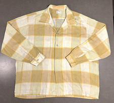 VTG 60s Penneys Towncraft Plus Loop Collar Plaid Shirt XL Gold Yellow Boxy picture