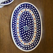 Dot Polish Pottery Oval Serving Platter by Zaklady Boleslawiec Poland 12” Poland picture