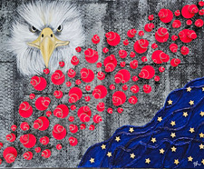 H.J. Bald Eagle & American Flag Original Signed OOAK Contemporary Painting picture