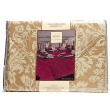 Lenox Venetian Damask Gold 60x84 Oblong Tablecloth 7pc Set with Napkins Jacquard picture