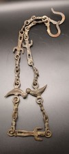 Vtg Cast Brass Hanging Chain w/  Goddess & Bird Shapes Hooks  32”  picture