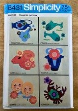 VTG 1969 Simplicity Craft/Transfer Pattern #8431,  ZODIAC SIGNS, Uncut/NEW picture