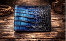 Men's Hand Dyed Black- Blue 100 % Alligator Skin Wallet picture