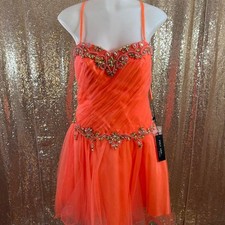 Neon Orange Rhinestone Beaded Dress with Scarf/Sizes L-2XL NEW picture