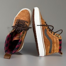 EUC VANS Sk8-Hi MTE-1 Mens 6.5 Womens 8.0 Plaid Suede Leather Shoes Ginger Brown picture