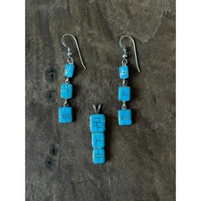 Vintage Navajo Sterling Silver Sky Blue Turquoise Necklace Set Signed DF Artist picture