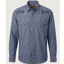 Wrangler Retro Mens XL Blue Embroidered Western Pearl Snap Shirt - AC picture