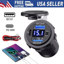 12V-24V PD+QC3.0 Dual USB Car Fast Charger Power Socket Outlet LED Voltmeter LOT picture