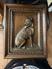 Vintage Hand-Carved Wooden Dog Wall Plaque Sculpture Relief picture