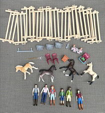 Lot of Schleich 4 Horses 6 People Figurines Fencing Farm Accessories Tools NICE picture