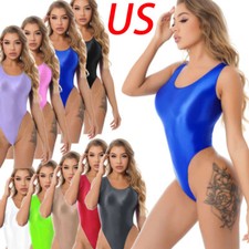 Womens Glossy One-Piece Swimsuit High Cut Backless Thong Bodysuit Bathing Suit picture