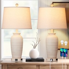 Cinkeda Farmhouse Jar Table Lamp Set of 2 with 3-Way Dimmable Touch Control, USB picture