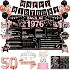50th Birthday Decorations, Rose Gold Black Back in 1976 Party picture