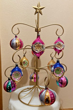 Vtg lot Poland Hand Painted Glass Mercury Christmas Ornaments Indent Drop w Box picture