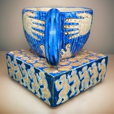 Marilyn Andrews 1942-2019 Surreal Modernist Studio Stoneware Cup Set 4.5”x5.75” picture