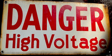 Vintage Porcelain Enamel Danger High Voltage Sign 1930s 1940s Industrial Safety picture