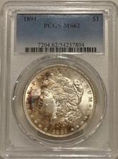 1891 P Morgan Silver Dollar PCGS MS62 Toned/Better  Date Morgan picture