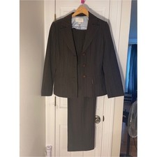 Liz Claiborne Vintage Brown Pinstripe Pantsuit Blazer Trousers Set Womens M 8-10 picture
