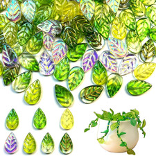 112Pcs Glass Leaf Beads for Jewelry Making, Green Leaf Crystal Beads for Beaded picture