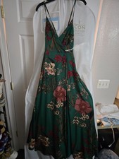 LULUS Still the One Emerald Green Floral Print Satin Maxi Dress Medium picture