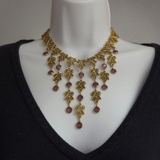 Vintage Etruscan Revival Necklace Purple Crystal Chandelier Victorian Gothic 17