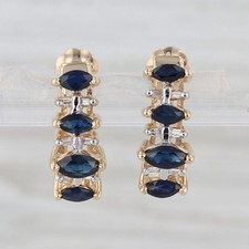 0.96ctw Marquise Blue Sapphire Diamond Drop Earrings 14k Yellow Gold picture