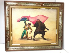 VINTAGE V SALAS ORIGINAL OIL PAINTING ON CANVAS FRAMED 9 1/2  X 7 5/8 picture