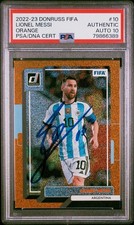 2022-23 Panini Donruss FIFA Signed Lionel Messi #10 Orange PSA AUTHENTIC AUTO 10 picture