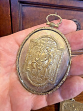 Vintage Antique ODD ART NOUVEAU European UNUSUAL PLAQUE Woman Child Yellow Metal picture