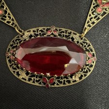 Antique Art Deco Czech Red Glass + Enamel Necklace Circa 1910- 30 Fabulous picture