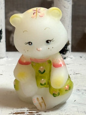Vintage Fenton Art Glass White Satin, Hand Painted Bear,Signed A. Farley, 81/250 picture