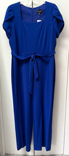 Connected Apparel Blue Square Neck Belted Jumpsuit Sz 16 Cap Sleeve Zip back picture