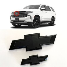 2PC Custom Front Rear Gloss Black Bowtie Emblems Fit 2021-2025 Suburban Tahoe picture