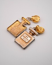 Vintage Chanel No 5 Perfume Bottle Dangle Clip-On Earring Gold Tone SINGLE Chic picture