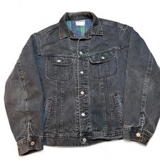 Rare Vintage Plaid Lined Lee Denim Black Jean Jacket USA Made Large picture