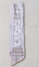 Cape Hatteras NC lighthouse engraving on drift wood 22 inches tall wall hanging picture